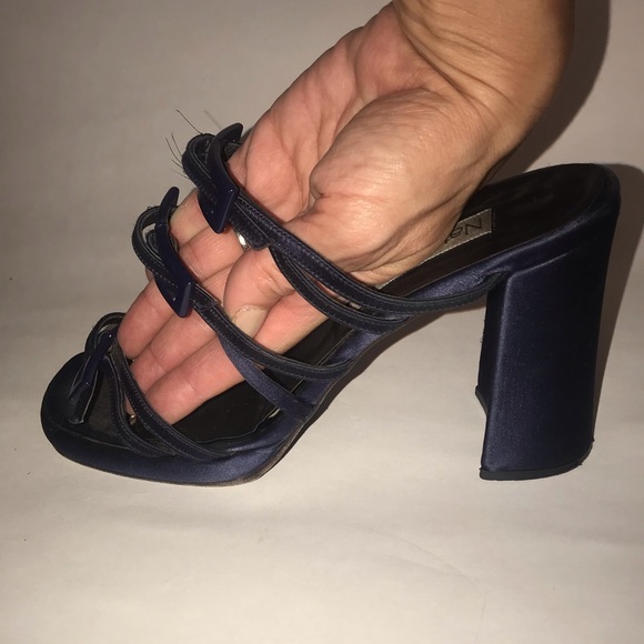 Nathalie M Navy Blue Strappy Slide High Heels 8.5M - Picture 6 of 7